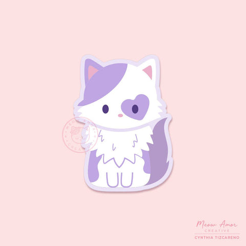 Lavender Heart Cat Vinyl Sticker