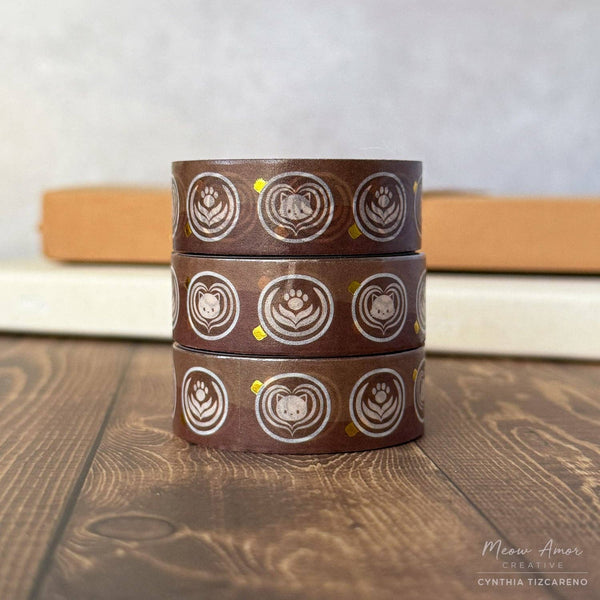 Dark Roast Coffee Cats Gold Foil Washi Tape