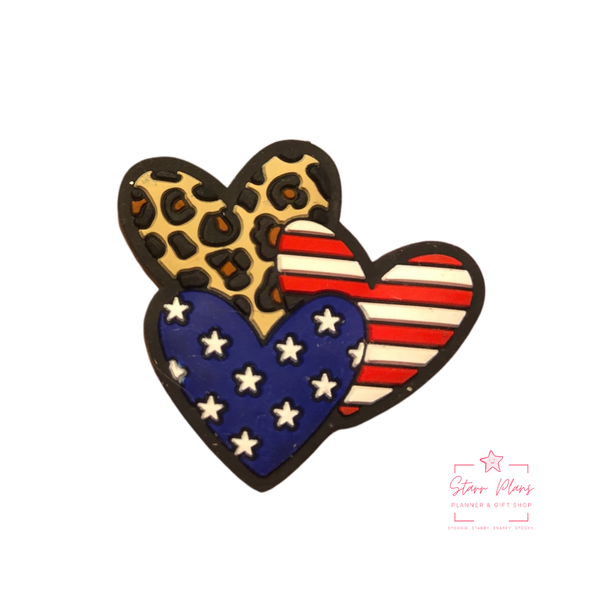 Silicone Focal Beads - American Flag Hearts