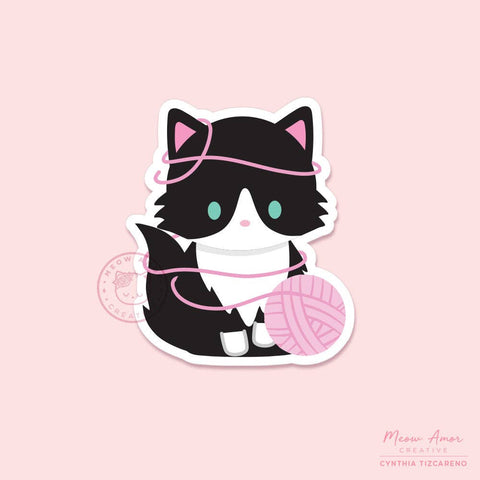 Fluffy Tuxedo Yarn Cat Vinyl Sticker