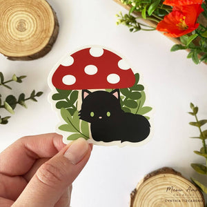 Black Cat Mushroom Vinyl Sticker