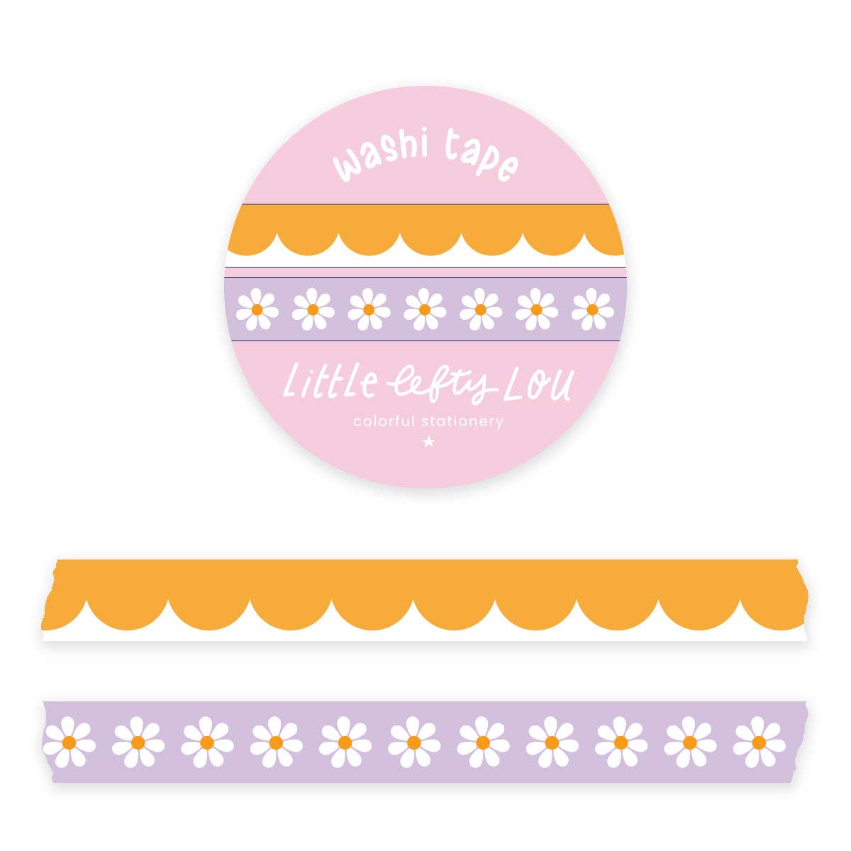 Slim Ochre Scalloped and Lilac Daisies Washi Tapes Set