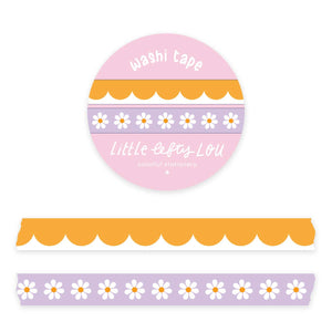 Slim Ochre Scalloped and Lilac Daisies Washi Tapes Set