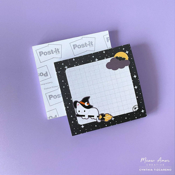 Witch Cat Broomstick Sticky Notes