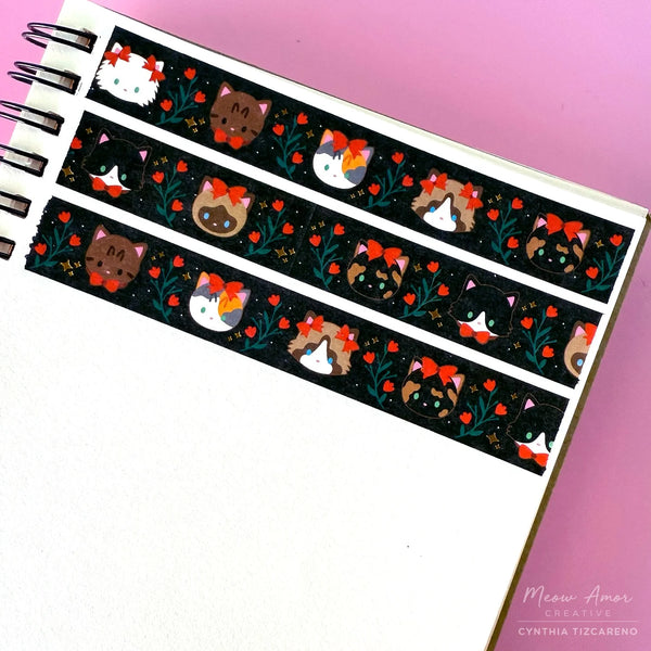 Romantic Cats Black Gold Foil Washi Tape