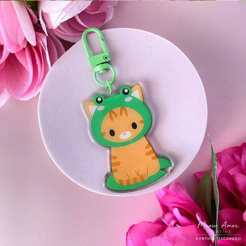 Orange Tabby Frog Glitter Acrylic Charm