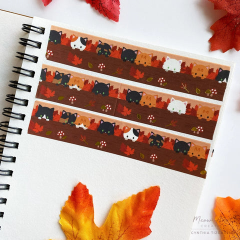 Autumn Woodland Cats Gold Foil Washi Tape
