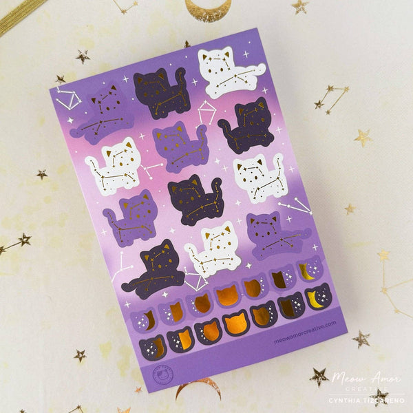 Constellation Cats Gold Foil Sticker Sheet