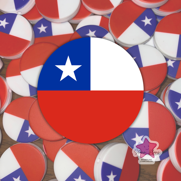 Chile Flag Round Silicone Focal Bead ||