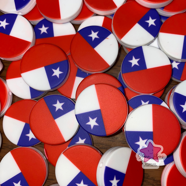 Chile Flag Round Silicone Focal Bead ||
