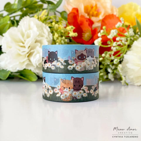 Cottagecore Field of Flower Cats Washi Tape