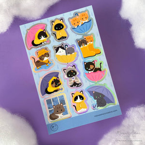 Rainy Day Cats Holo Foil Vinyl Sticker Sheet