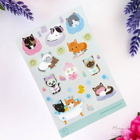 Self Care Cats Vinyl Sticker Sheet
