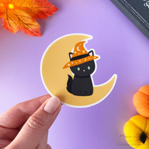 Moonlit Witch Cat Vinyl Sticker