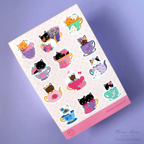 Tea Party Cats Vinyl Sticker Sheet