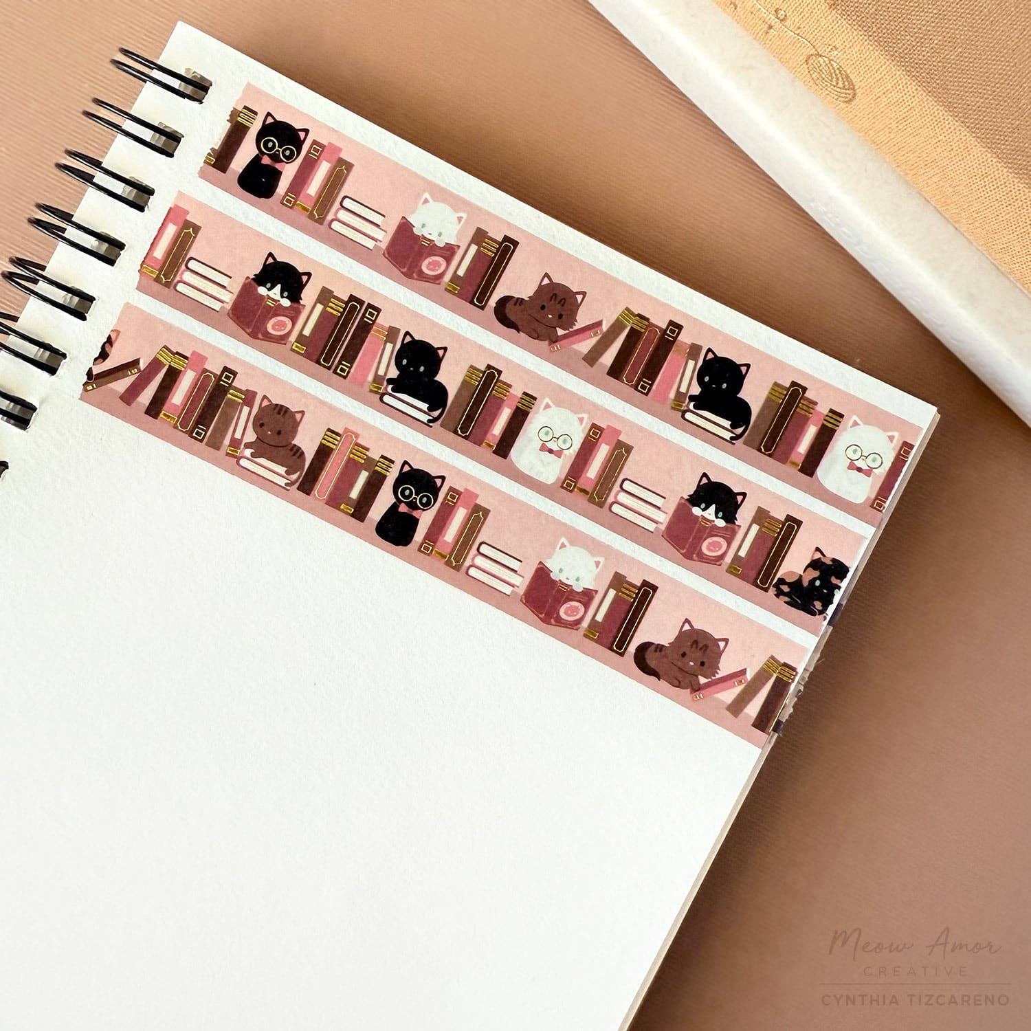 Blush Book Cats Gold Foil Washi Tape