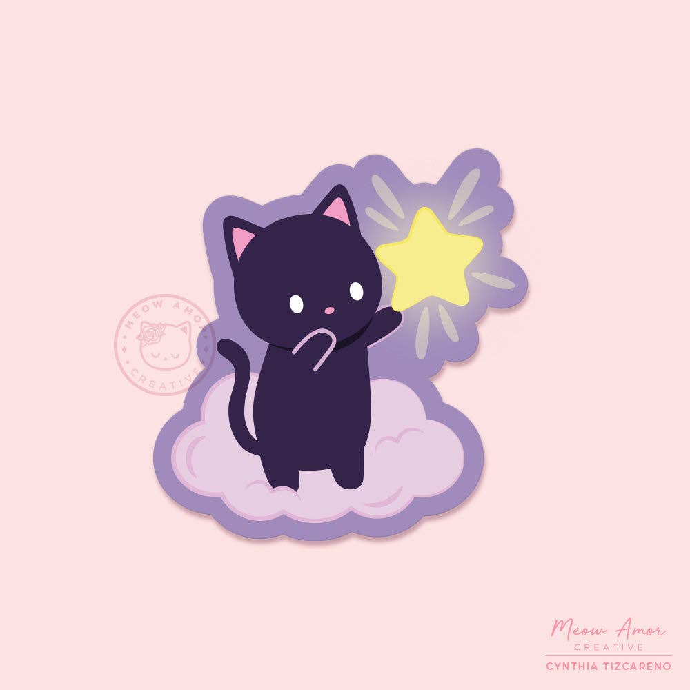 Sticker Cat Star Wishing Star Black Cat Vinyl Sticker – Starr Plans