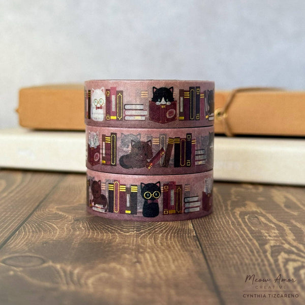 Blush Book Cats Gold Foil Washi Tape