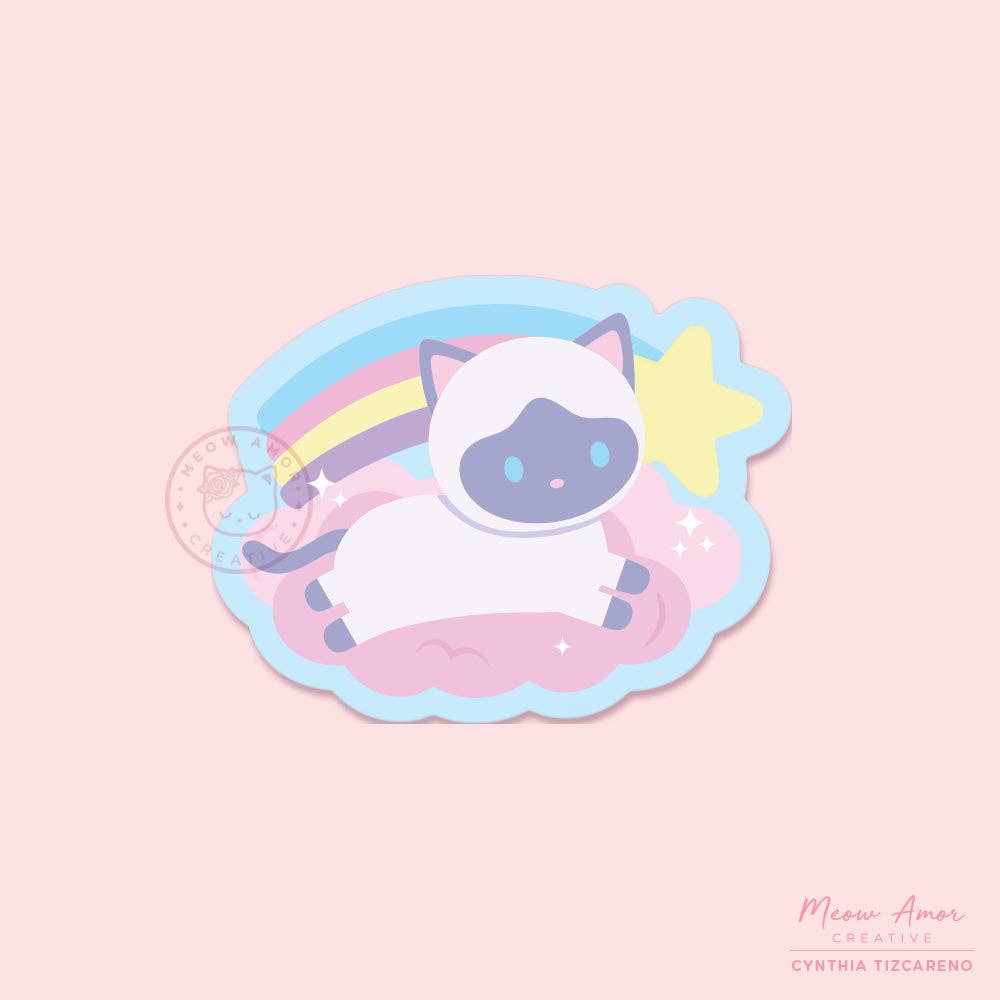 Pastel Siamese Cat Shooting Star Vinyl Sticker