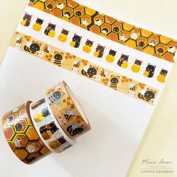 Bee Cats Gold Foil Washi Tape