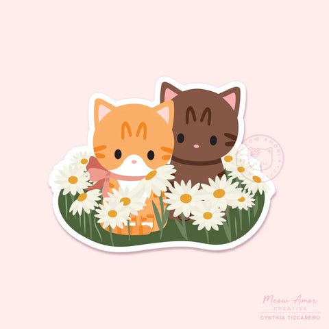 Cats Field of Flower Cottagecore Vinyl Sticker