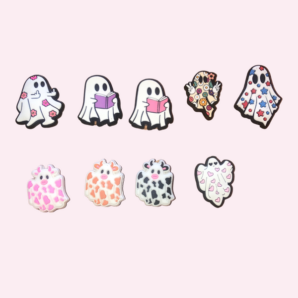 PVC Focal Beads - Ghost With Cow Print - Black