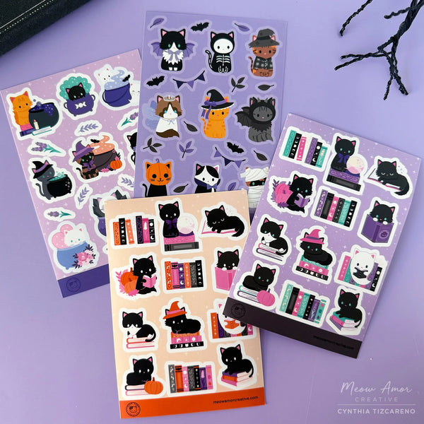Witchy Books Cats - Purple Vinyl Sticker Sheet
