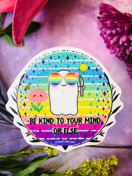NEW- Summer Stabby "Be Kind to Your Mind- Or Else" || Kawaii Cute Spooky Pastel Goth || Mental health | || Vinyl Sticker || Starr Plans Exclusive