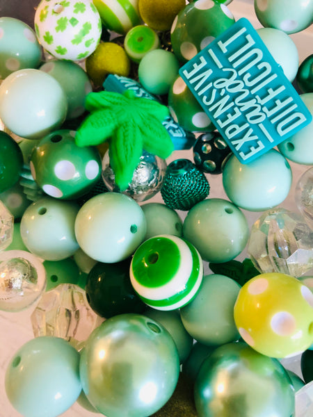 Bead Soup || Beadable Pens & Projects || Bubblegum- Shades of Emerald - Green & Silver Mix || 3mm+ Large Hole ||  Bead Mixes || Crafts & Jewelry ||