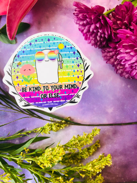 Summer Stabby "Be Kind to Your Mind- Or Else" || Kawaii Cute Spooky Pastel Goth || Mental health | || Vinyl Sticker || Starr Plans Exclusive