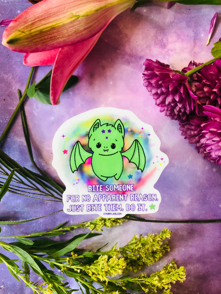 NEW- Green Batty - "Bite Someone" Snarky || Pastel Goth Bat Cute Kawaii || Vinyl Sticker || Starr Plans Exclusive