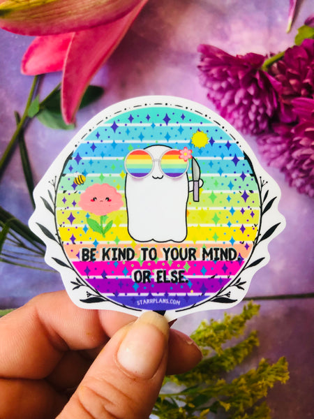 Summer Stabby "Be Kind to Your Mind- Or Else" || Kawaii Cute Spooky Pastel Goth || Mental health | || Vinyl Sticker || Starr Plans Exclusive