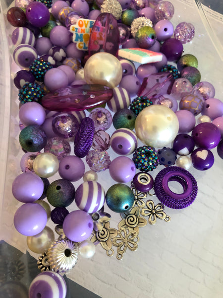 Bead Soup || Beadable Pens & Projects || Bubblegum- Lavender Fae - Purples/ Silver Mix || 3mm+ Large Hole ||  Bead Mixes || Crafts & Jewelry ||