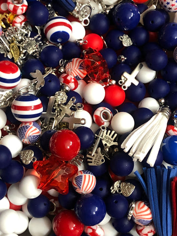 Red White and Blue Bead Soup || Beadable Pens & Projects || Bubblegum- Red/ White/ Blue DIY- || 3mm+ Large Hole ||  Bead Mixes || Crafts & Jewelry ||