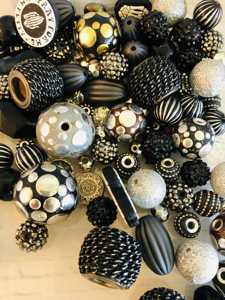 Bead Soup || Beadable Pens & Projects || Bubblegum- 80's Goth - Boho, Metal, Black & Silver Mix || 3mm+ Large Hole ||  Bead Mixes || Crafts & Jewelry ||