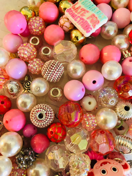 Bead Soup || Beadable Pens & Projects || Bubblegum- Fairy Sparkles  - Pink & White Mix || 3mm+ Large Hole ||  Bead Mixes || Crafts & Jewelry ||
