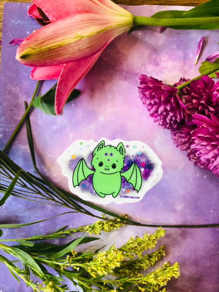 NEW - Green Batty with Starrs || Kawaii Cute Spooky Pastel Goth || Vinyl Sticker || Starr Plans Exclusive