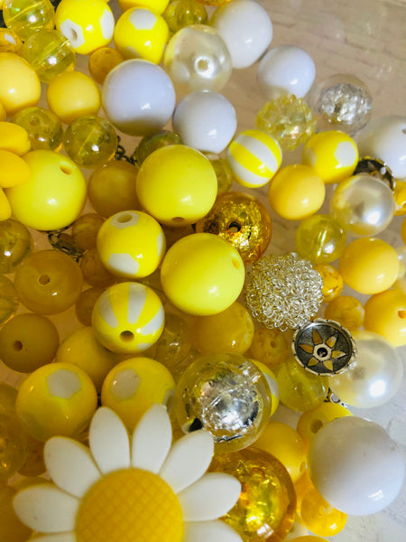 Bead Soup || Beadable Pens & Projects || Bubblegum- Summer Vibes - Yellow, White, & Silver Mix || 3mm+ Large Hole ||  Bead Mixes || Crafts & Jewelry ||
