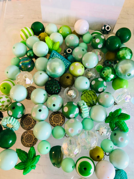 Bead Soup || Beadable Pens & Projects || Bubblegum- Shades of Emerald - Green & Silver Mix || 3mm+ Large Hole ||  Bead Mixes || Crafts & Jewelry ||