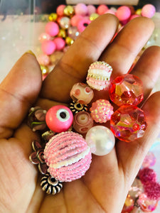Bead Soup || Beadable Pens & Projects || Bubblegum- Fairy Sparkles  - Pink & White Mix || 3mm+ Large Hole ||  Bead Mixes || Crafts & Jewelry ||