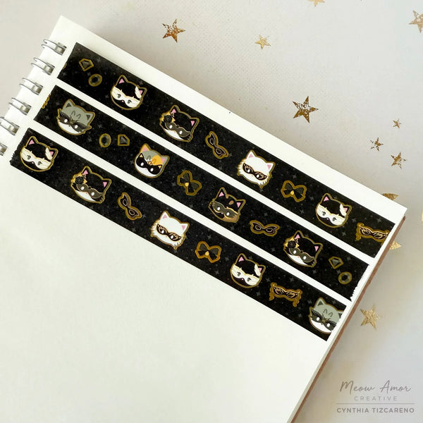 Masquerade Cats Gold Foil Washi Tape