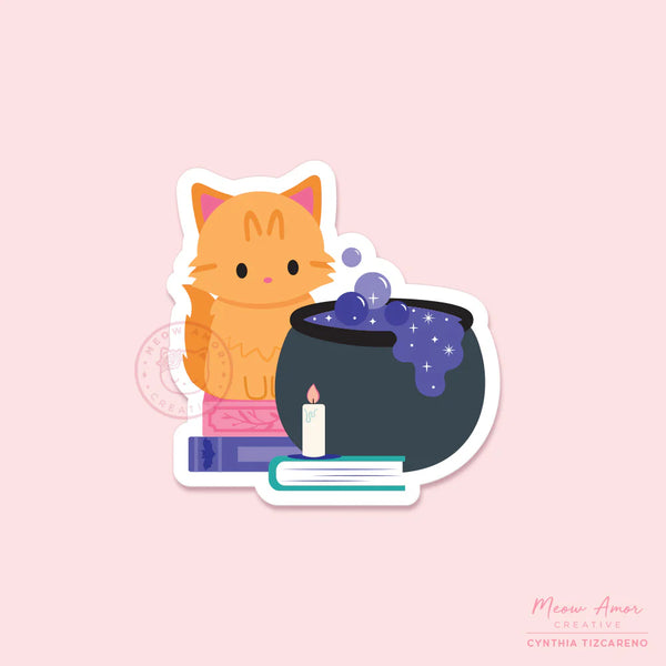 Orange Tabby Cat Cauldron Vinyl Sticker