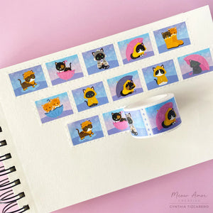 Rainy Day Cats Stamp Washi Tape