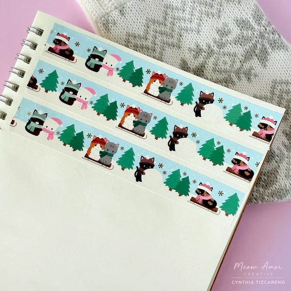 Winter Cats Gold Foil Washi Tape