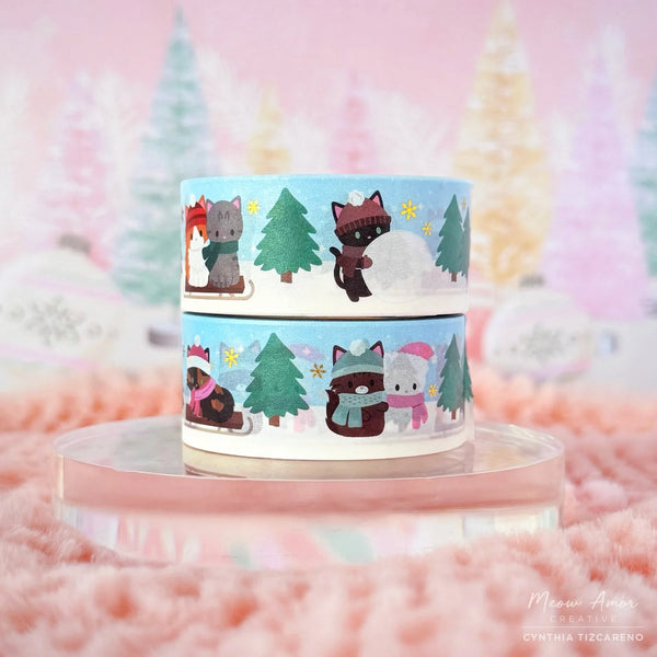 Winter Cats Gold Foil Washi Tape