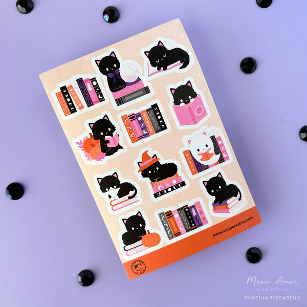 Witchy Books Cats - Orange Vinyl Sticker Sheet