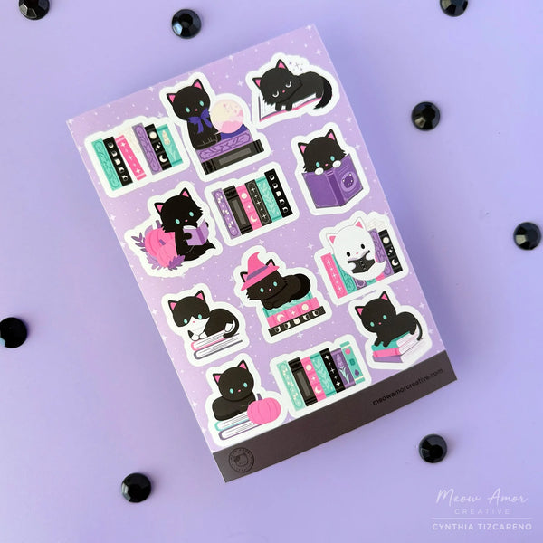 Witchy Books Cats - Purple Vinyl Sticker Sheet