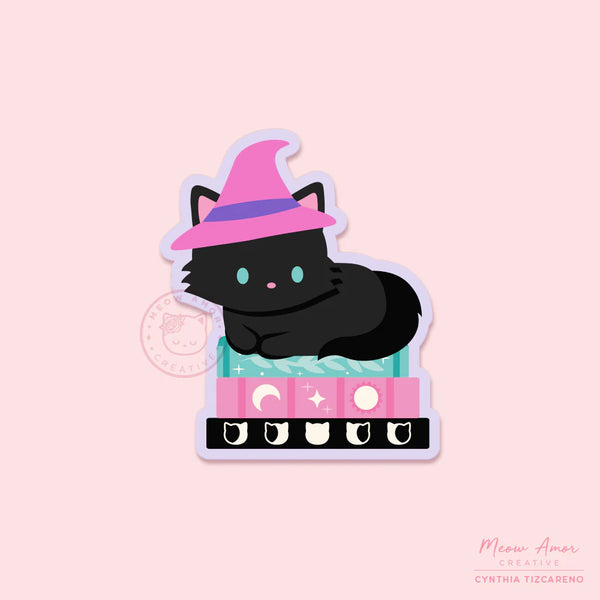 Witchy Books Cat Vinyl Sticker