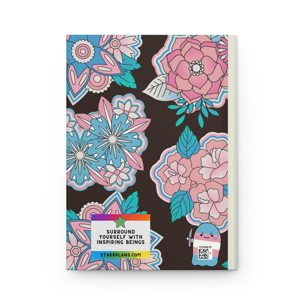 Floral- Trans Flag Colors - BLACK  Hardcover Journal Matte || Starr Plans Exclusive