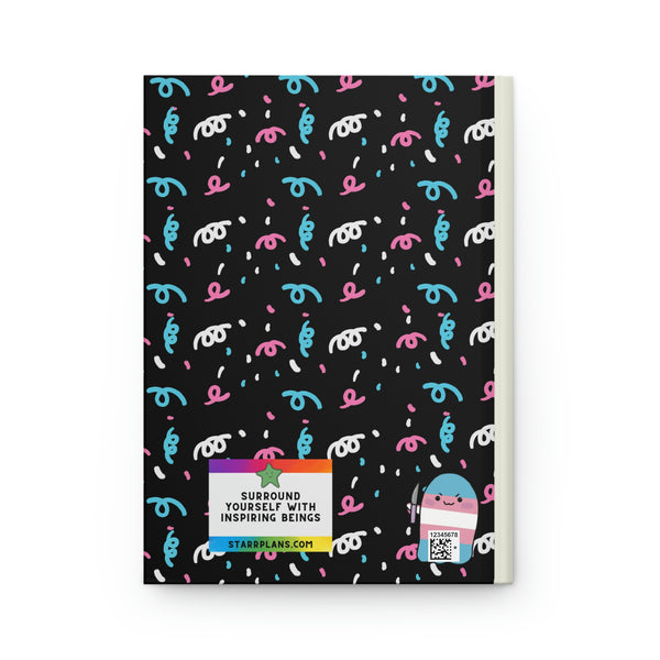 "Respect my trans homies" Quotes with Confetti - Trans Flag Colors -  PINK BLUE WHITE -  Hardcover Journal Matte || Starr Plans Exclusive
